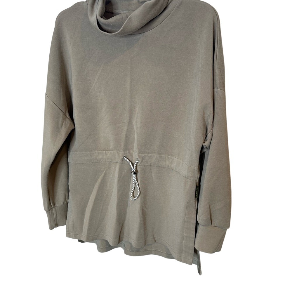 Varley Cowl Neck‎ Drawstring Waist Sweatshirt Taupe Long Sleeve Pullover